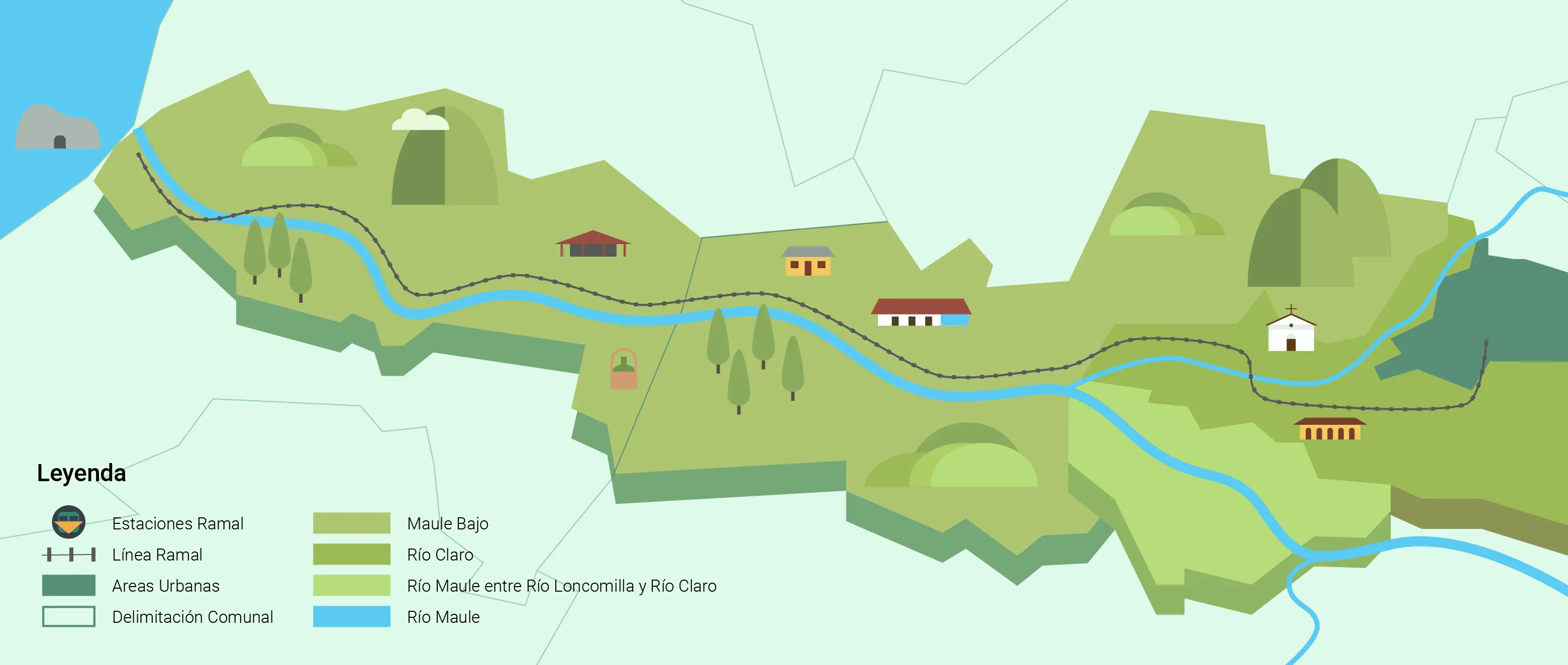 Mapa ilustrado del Ramal entre Constitución y Talca